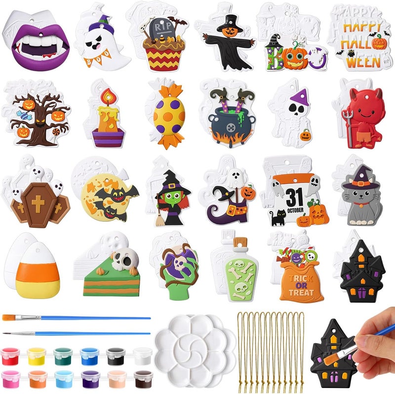 Seenelling 24 Sets DIY Painting Kits Paint Your Own Ceramics Monsters Ghost Unpainted Plaster Statues Arts and Crafts with Brush, Lanyard for Classroom Kid DIY Paint Craft Kit(Fun) - Image 1